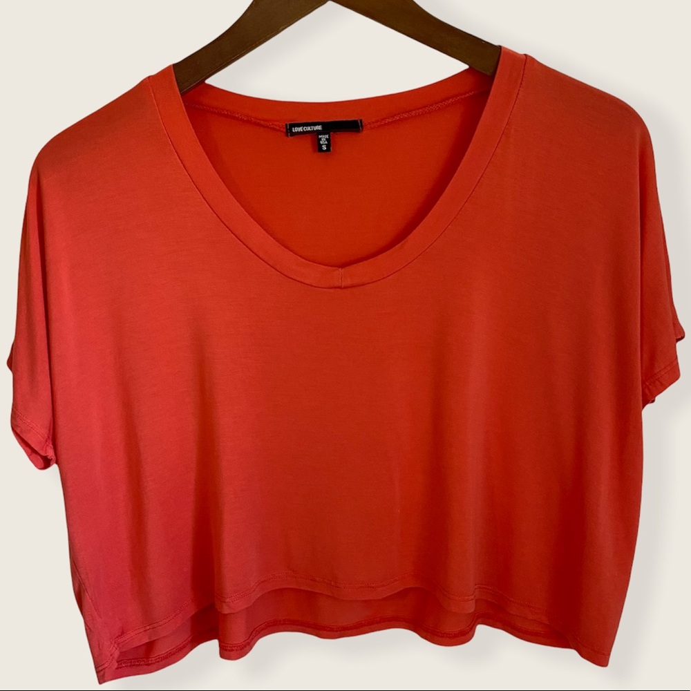 Love Culture Coral Cropped Scoop Neck Modal Tee